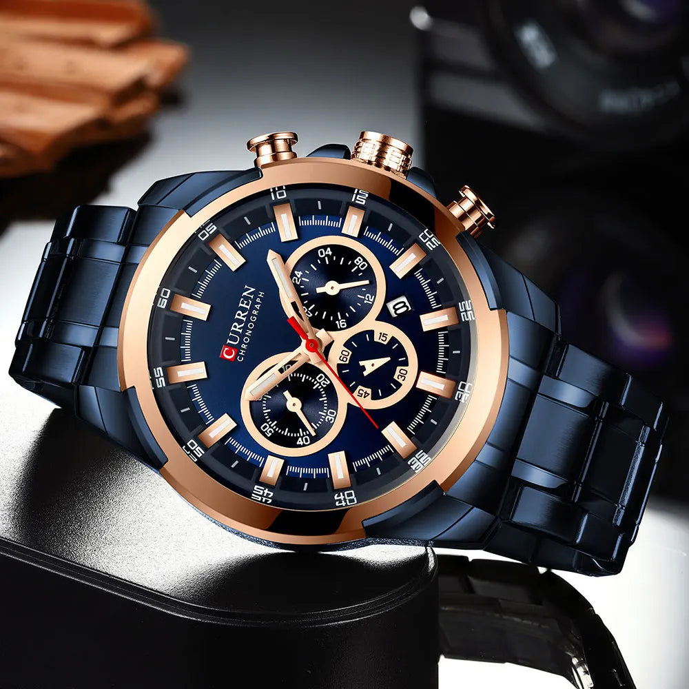 CURREN montre de sport conception Unique en acier inoxydable chronographe hommes