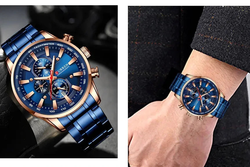 CURREN homme montres de luxe sport chronographe montres pour hommes Quartz bracelet en acier inoxydable horloge aiguilles lumineuses