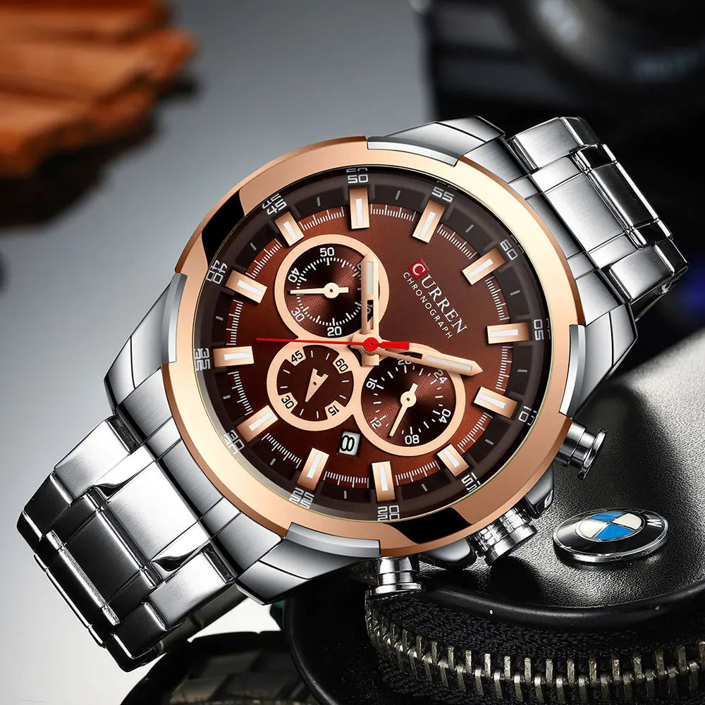 CURREN montre de sport conception Unique en acier inoxydable chronographe hommes
