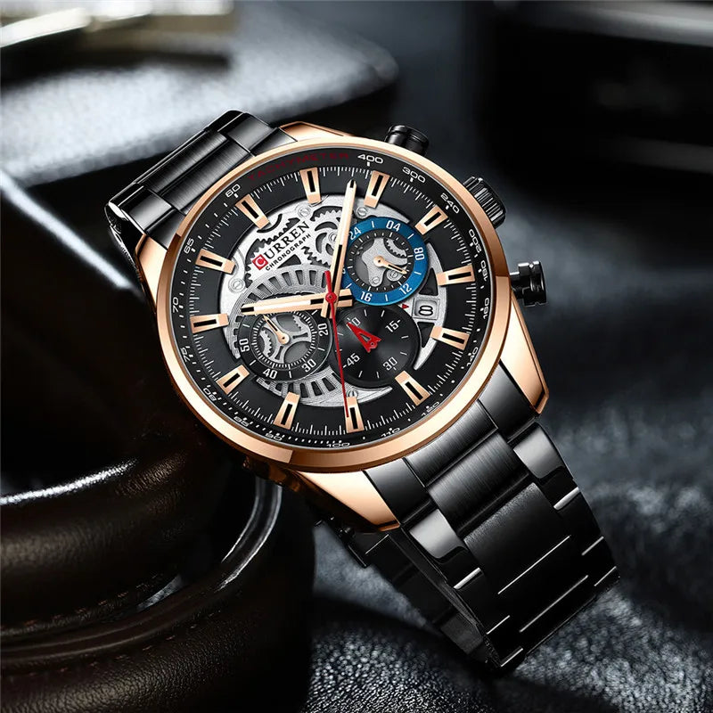 CURREN – montre-bracelet de Sport en acier inoxydable pour homme, chronographe étanche, marque de luxe, style militaire, idée cadeau