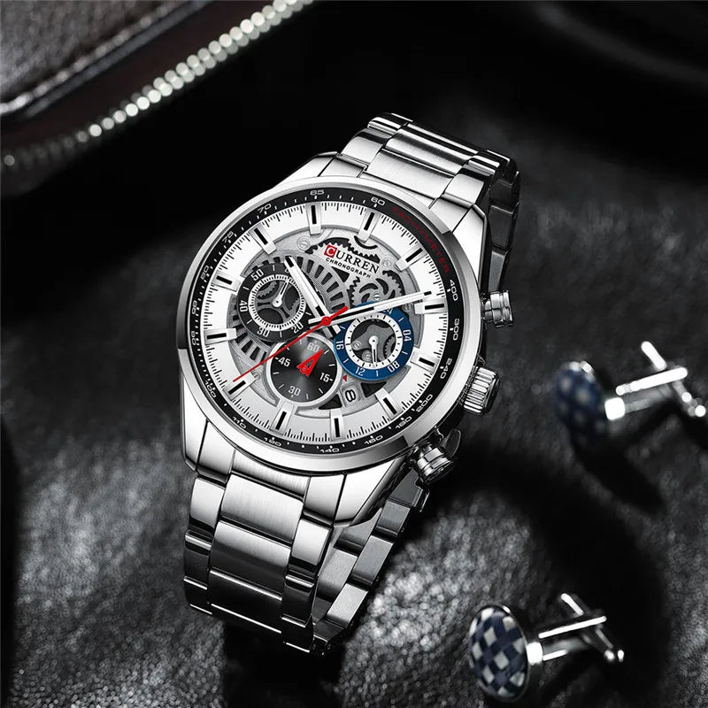 CURREN – montre-bracelet de Sport en acier inoxydable pour homme, chronographe étanche, marque de luxe, style militaire, idée cadeau