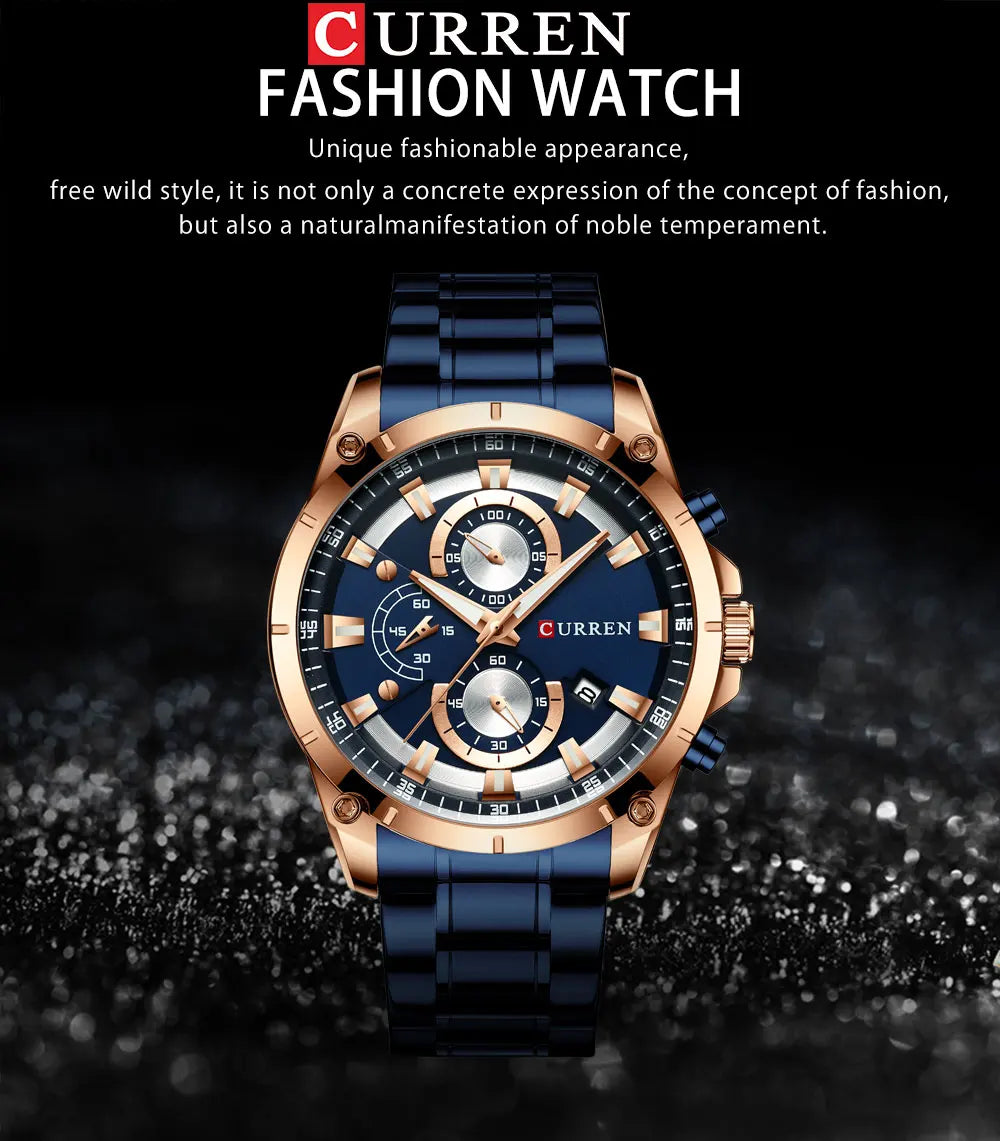 CURREN – montre de Sport à Quartz pour hommes, marque de luxe, entièrement en acier, étanche, à la mode, horloge de Date, chronographe