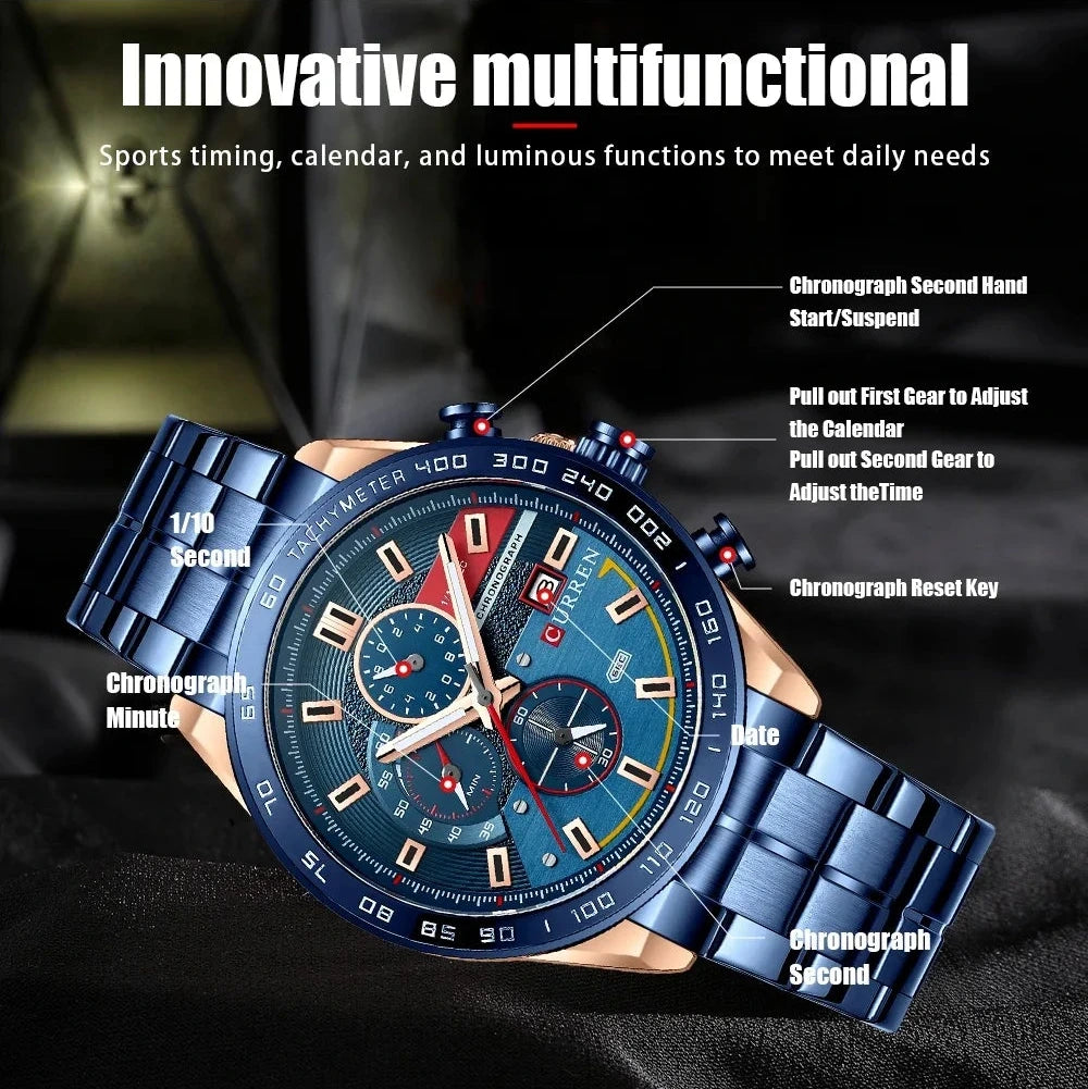 CURREN montre de sport pour hommes marque de luxe horloge à Quartz bracelet étanche fantaisie bracelet rond chronographe pour hommes horloge de calendrier lumineux