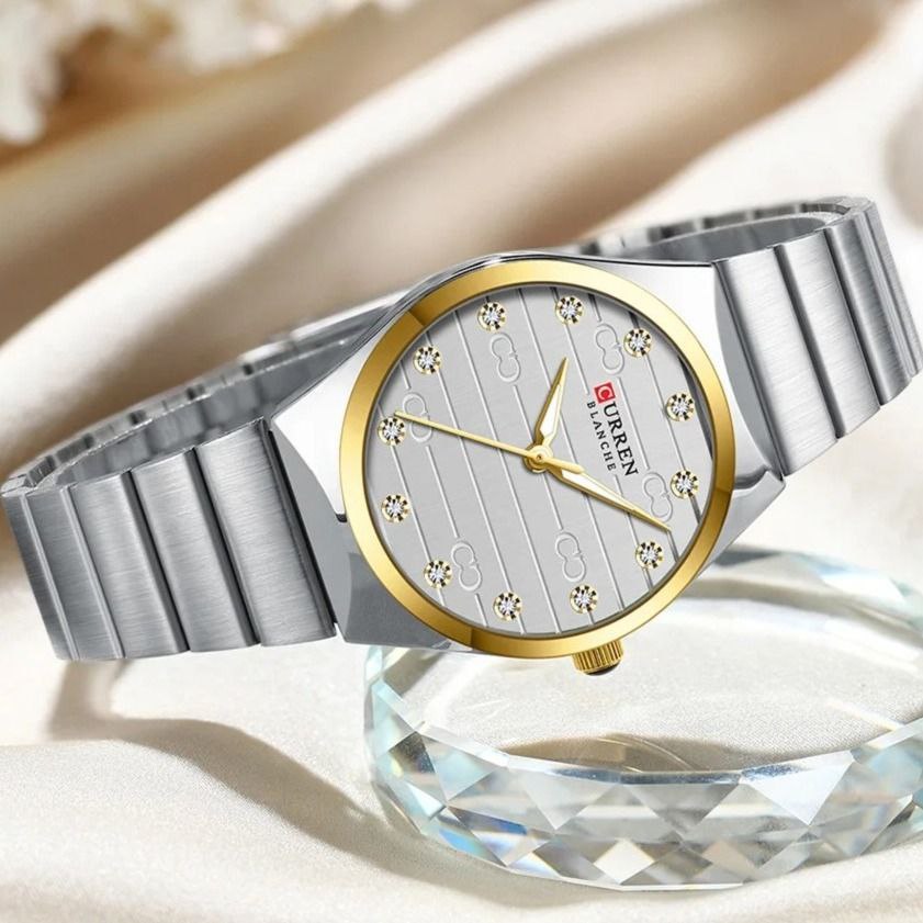 CURREN luxe minimaliste avec accents de strass et aiguilles lumineuses montres à Quartz élégantes en acier inoxydable pour femmes étanche