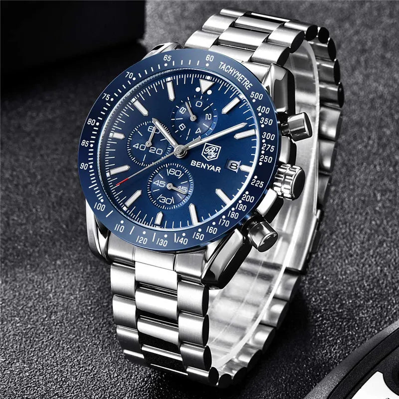 C'est une montre-bracelet chronographe pour homme de marque BENYAR