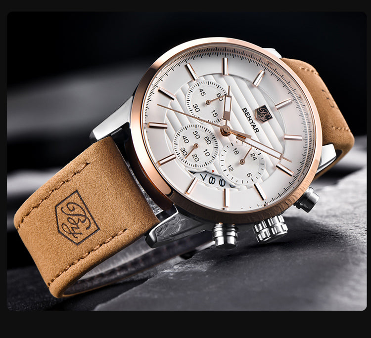 Montre chronographe pour homme de marque BENYAR avec un design bicolore sportif-élégant.
