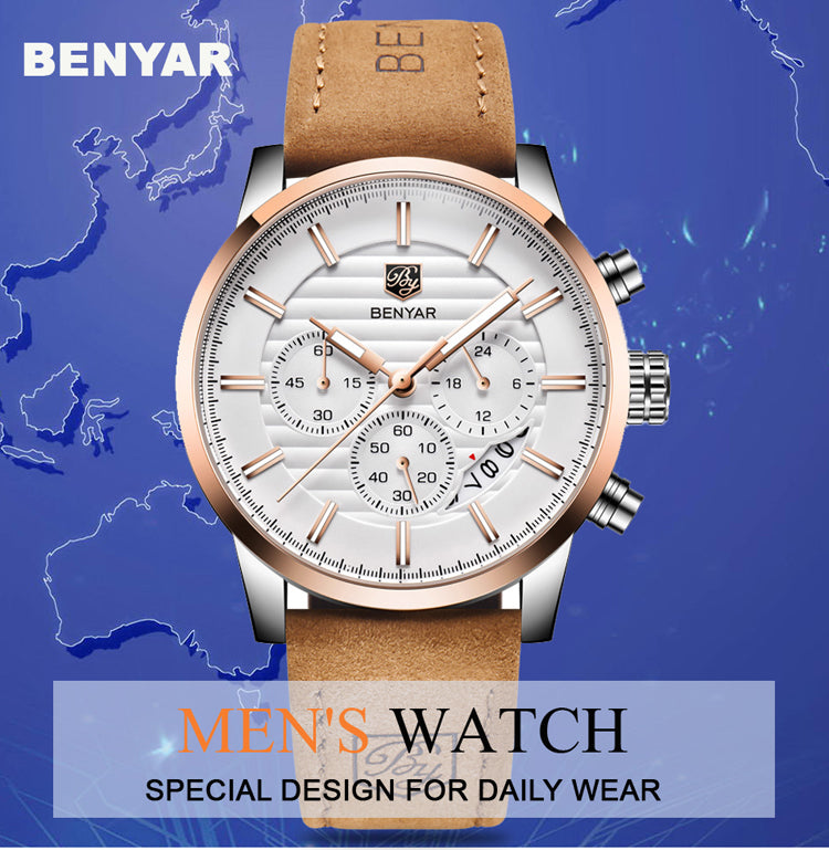 Montre chronographe pour homme de marque BENYAR avec un design bicolore sportif-élégant.