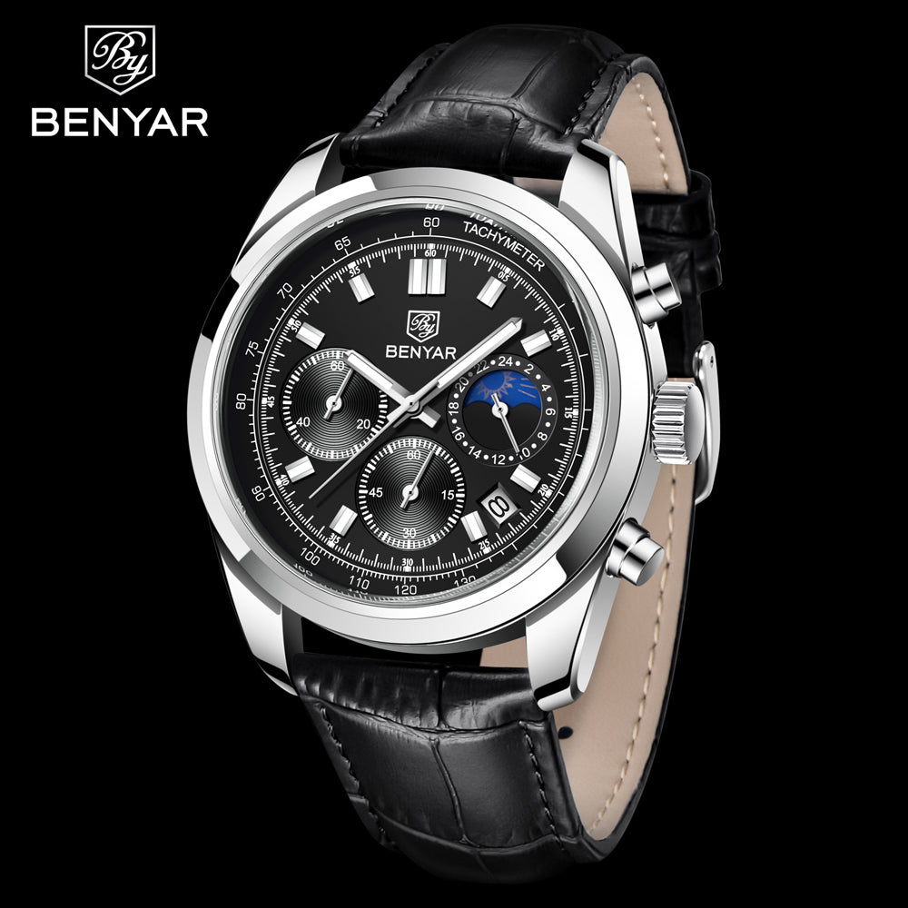 Montre benyar chronighraphe en cuir véritable